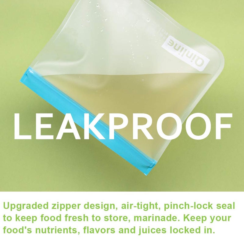 Qinline Reusable Food Storage Bags - 10 Pack Dishwasher Safe Freezer Bags, BPA Free Silicone, Leakproof for Marinate Salad Fruit Travel - 5 Sandwich 5 Snack - Image 4